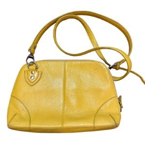 BOBO BAGS CA Mustard Yellow Leather Crossbody Bag Polka Dot Lining